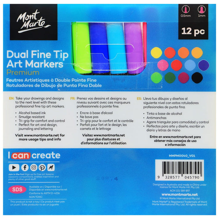 Dual Fine Tip Alcohol Art Markers Premium 12pc