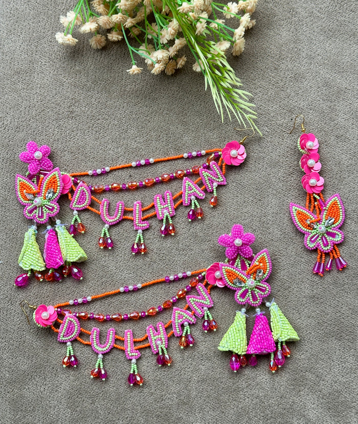 Dulhan Beaded Necklace Set with Earrings & Tikka