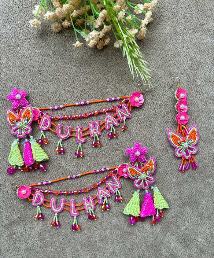 Dulhan Beaded Necklace Set with Earrings & Tikka