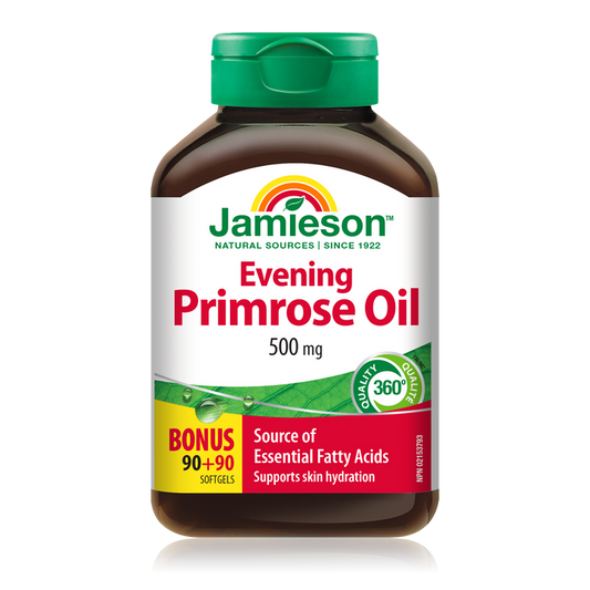 31000354 Jamieson Evening Primrose Oil 500 mg 500 mg, 180 ct 2904_R2114_EveningPrimroseOil_500mg_BONUS_250cc_BTL_EN_MAIN