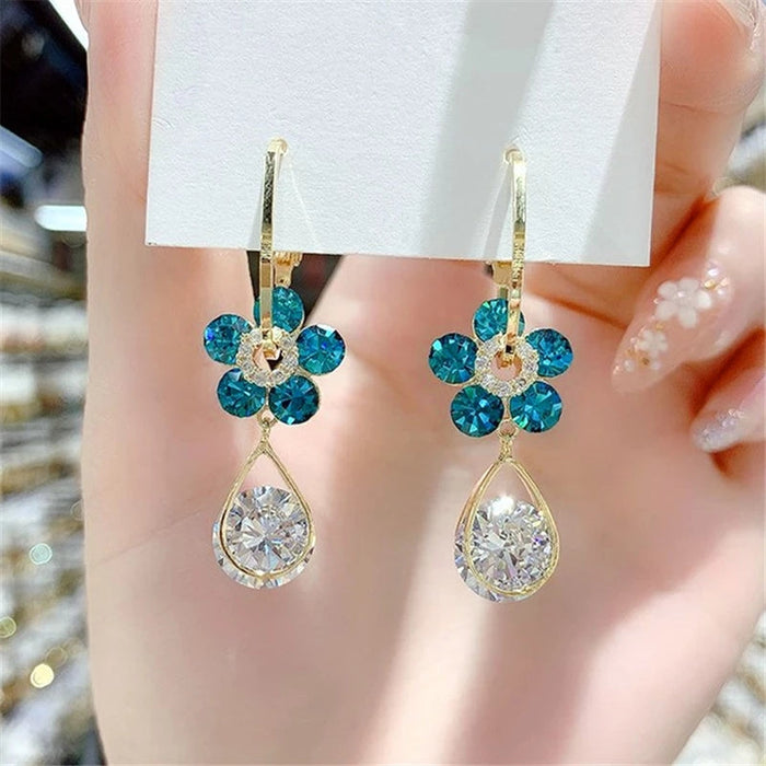 Fashion Blue Crystal Flower Earrings Blossom Online UG