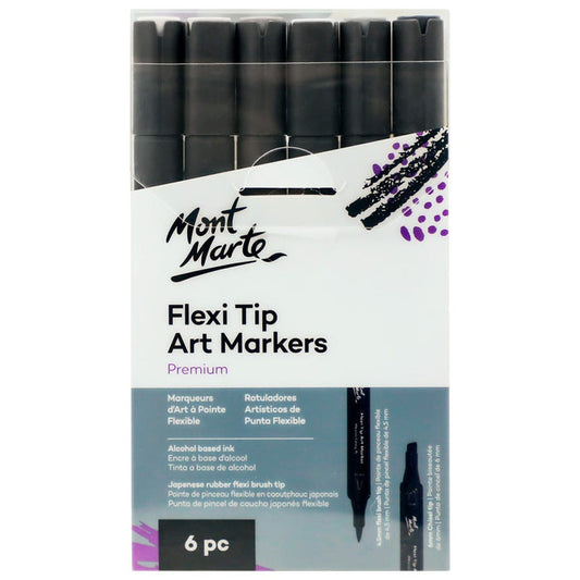 Flexi Tip Art Markers Premium Grey Tones 6pc