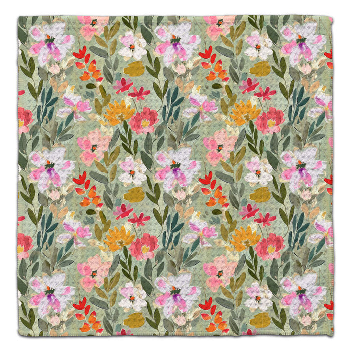 Flowers w/Sage Green Back Washcloth - CJ Bella Co.