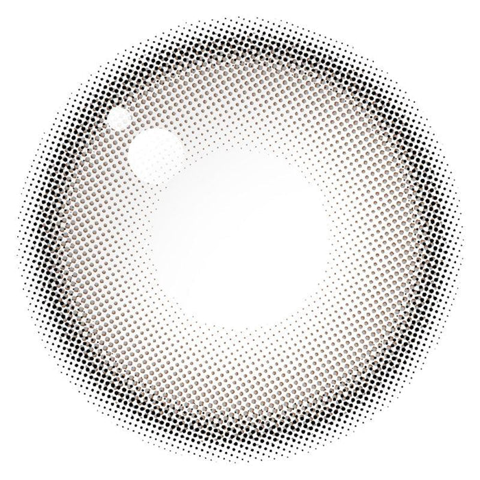 Design of the Gemhour Themis Nude Grey prescription color contact lens dailies from Eyecandys on a white background, showing the fine pixel detail and enlarging limbal ring.