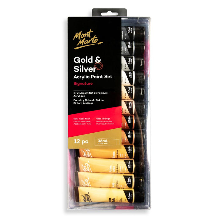 Gold and Silver Acrylic Paint Set Signature 12pc x 36ml (1.2 US fl.oz)