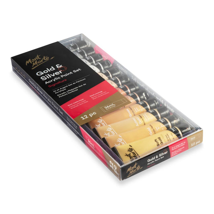 Gold and Silver Acrylic Paint Set Signature 12pc x 36ml (1.2 US fl.oz)