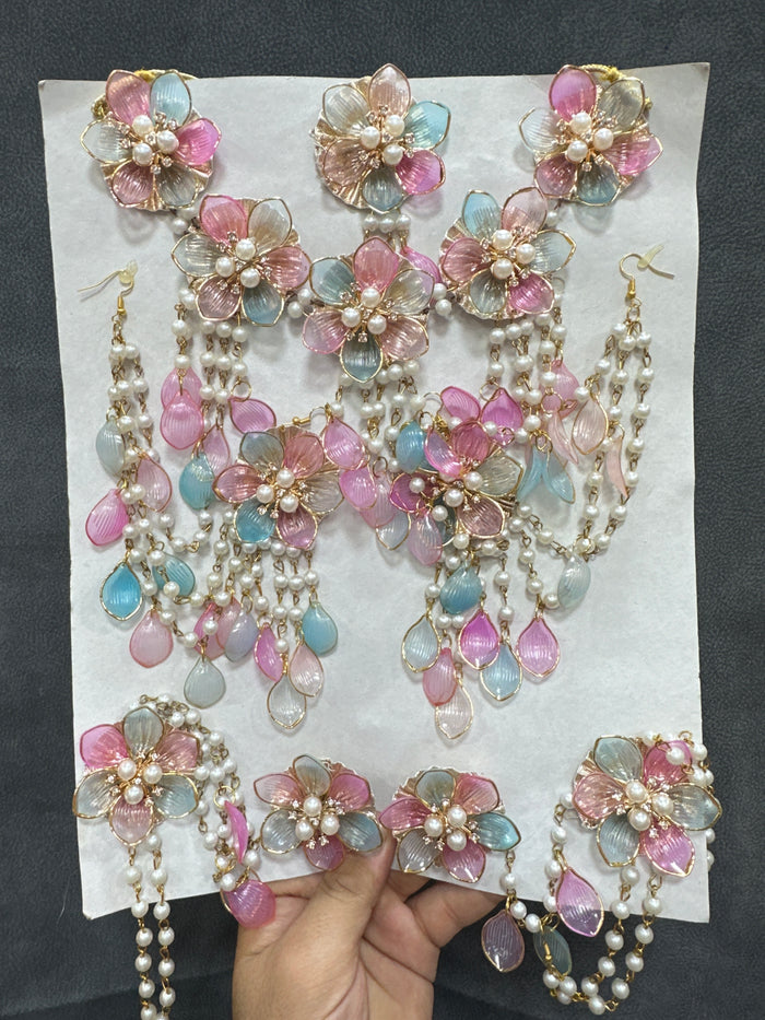 Haldi/ Mehandi Owal Petals Jewellery Sky Pink Color For Bride RJ0030