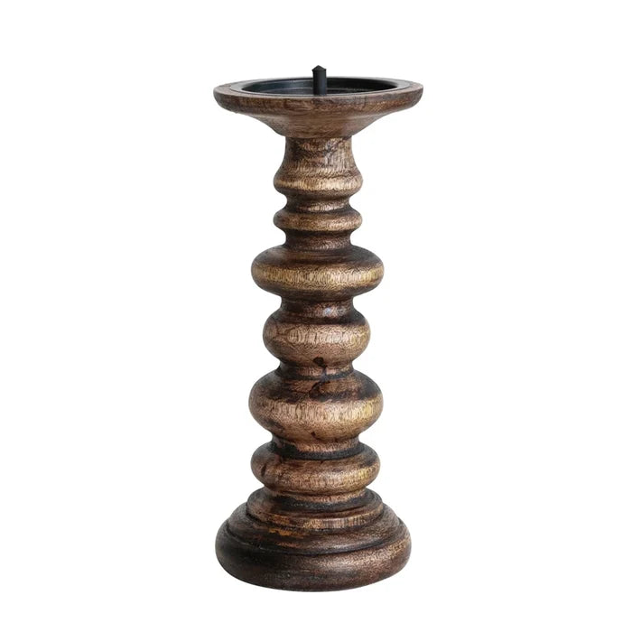 Hand Carved Mango Wood 3" Pillar Holder