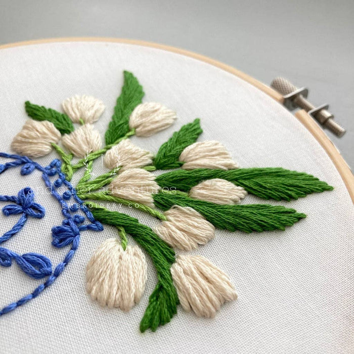 Hand Embroidery Kit - Ginger Jar with White Tulips