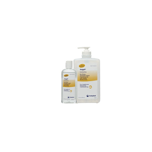 Two clear bottles of “hagel - handwashing. No-Rinse, Antiseptic Hand Cleansing Gel with Added Moisturizers. For Healthcare Personnel Handwashing” stand on a white surface.