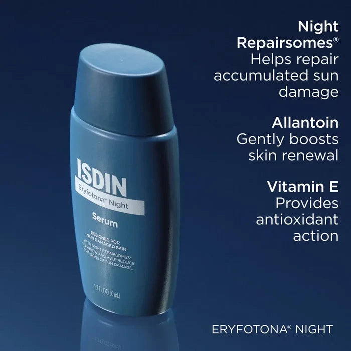 ISDIN Eryfotona Night serum bottle with Night Repairsomes, allantoin and vitamin E
