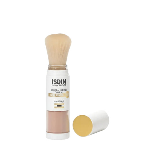 ISDIN Isdinceutics Mineral Brush SPF 50 powder brush with cap removed