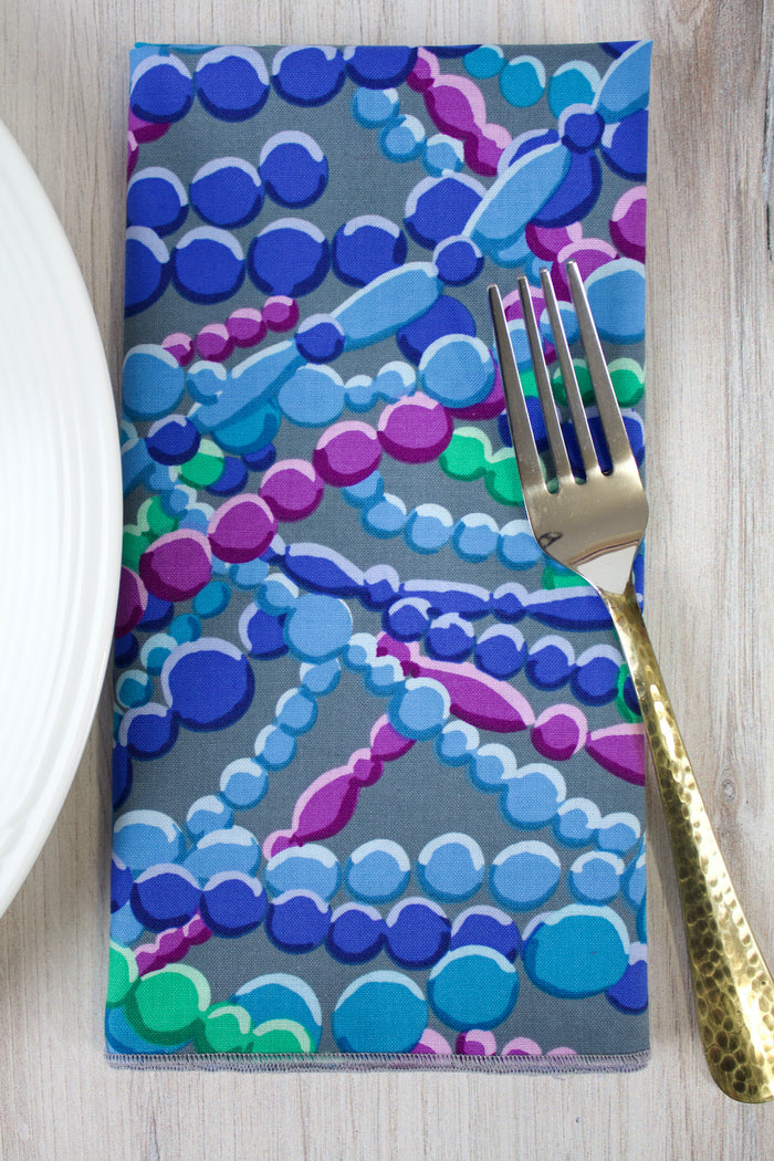 Jewel Box Napkins in Grey (Set of 4)-The Blue Peony-Category_Napkins,Category_Table Linens,Color_Blue,Color_Grey,Color_Purple,Department_Kitchen,Material_Cotton