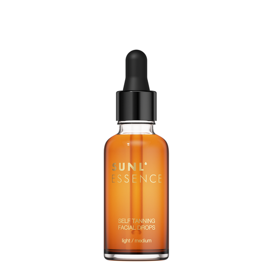 Kropelki samoopalające Onyx Sunl’essence w szklanej buteleczce z pipetą. Produkt do twarzy zapewnia naturalny efekt opalenizny bez smug.