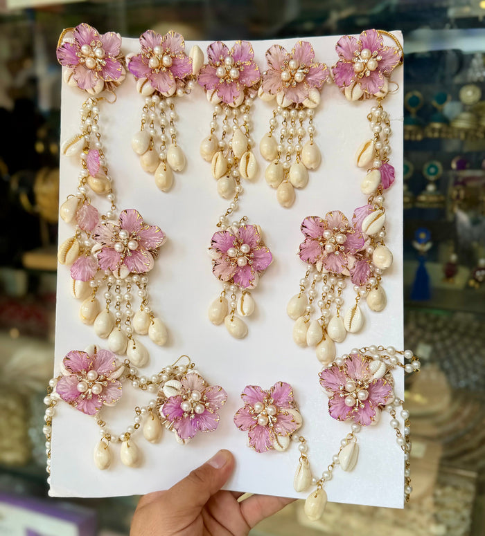 Lavender Floral & Pearl Bridal Shells Jewellery Set K121