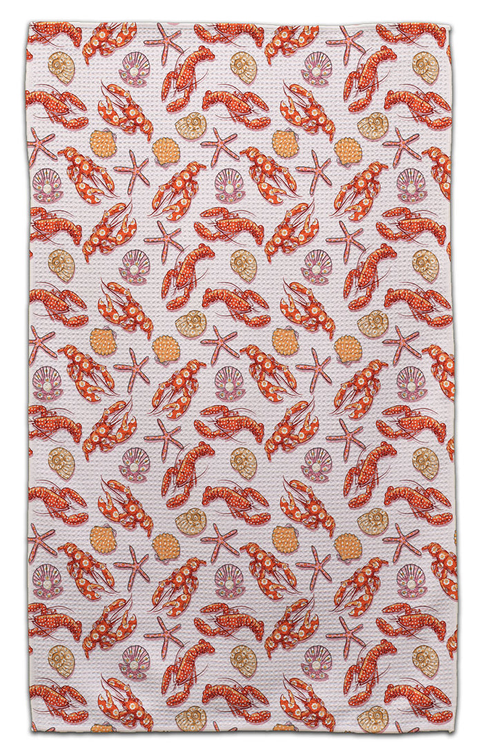 Lobster w/Dots & Daisy Waffle Weave Towel - CJ Bella Co.