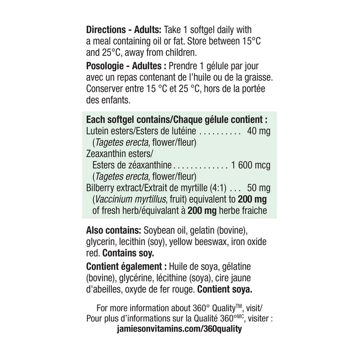 31000926 Jamieson Lutein with Zeaxanthin & Bilberry 40 mg, 60 ct 9164_NFP