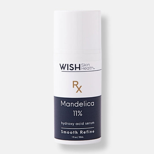 Maximum strength Mandelica ℞ ™ 11% L-Mandelic acid works on two levels, as a gentle exfoliant and as an antibacterial. As an exfoliant, it's shown to smooth fine lines and wrinkles from the skin. It's also a safer alternative to steroids and hydroquinone for the treatment of hyperpigmentation. Mandelica™ penetrates the epidermis slowly and uniformly because of its large molecular size, making it ideal for sensitive skin types and those suffering with acne, rosacea and pigmentation. It is also sa