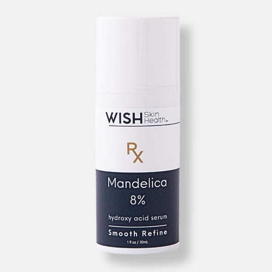 Mandelica ℞ ™ 8% works on two levels, as a gentle exfoliant and as an antibacterial. As an exfoliant, it's shown to smooth fine lines and wrinkles from the skin. It's also a safer alternative to steroids and hydroquinone for the treatment of hyperpigmentation. Mandelica™ penetrates the epidermis slowly and uniformly because of its large molecular size, making it ideal for sensitive skin types and those suffering with acne, rosacea and pigmentation. It is also safe for all skin tones.