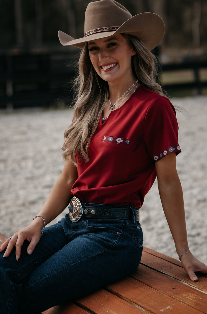 Maroon Simple Aztec Top