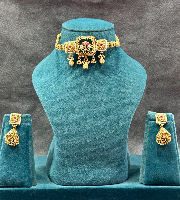 Meenakari Hasli Choker Set with Jhumka Earrings NS00018