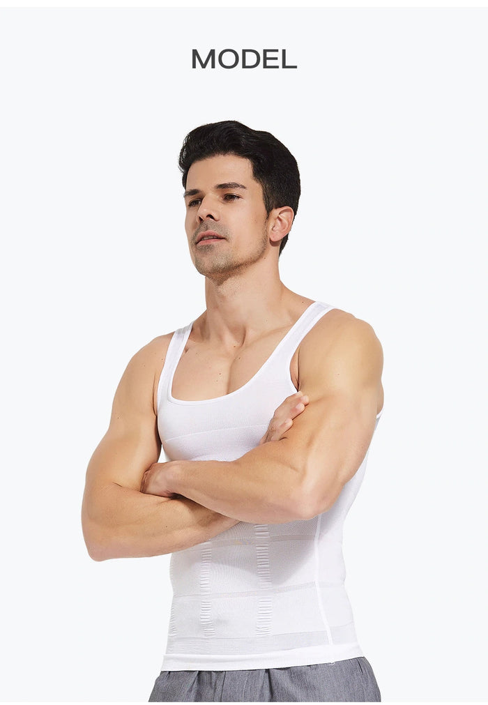 Men's Slimming Body Shaper Vest Shirt Abs Abdomen Slim【White Color】 Blossom Online UG