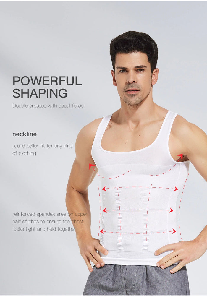 Men's Slimming Body Shaper Vest Shirt Abs Abdomen Slim【White Color】 Blossom Online UG