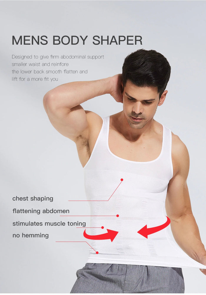 Men's Slimming Body Shaper Vest Shirt Abs Abdomen Slim【White Color】 Blossom Online UG