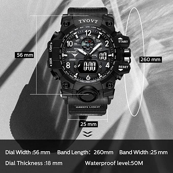 Men's TVOVT Waterproof Double Dial Led Sport Watch Blossom Online UG