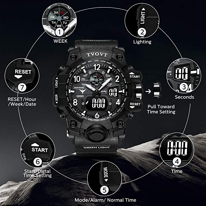 Men's TVOVT Waterproof Double Dial Led Sport Watch Blossom Online UG