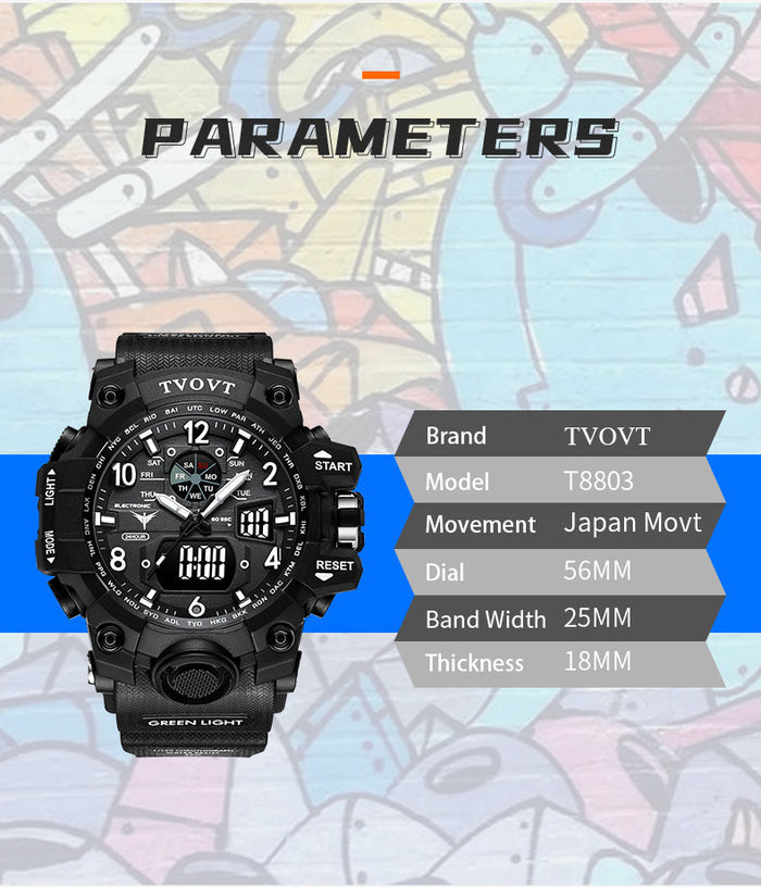 Men's TVOVT Waterproof Double Dial Led Sport Watch Blossom Online UG