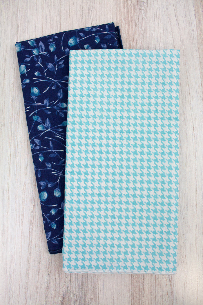 Mini Houndstooth Napkins in Aqua (Set of 4)-The Blue Peony-Category_Napkins,Category_Table Linens,Department_Kitchen,Material_Cotton