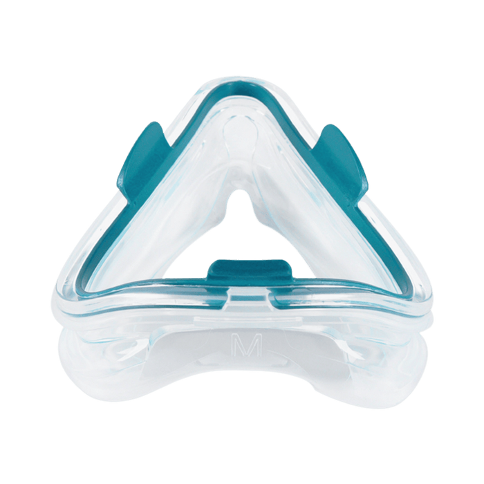 low view of mirage quattro cushion showing clip side that inserts into the frame
