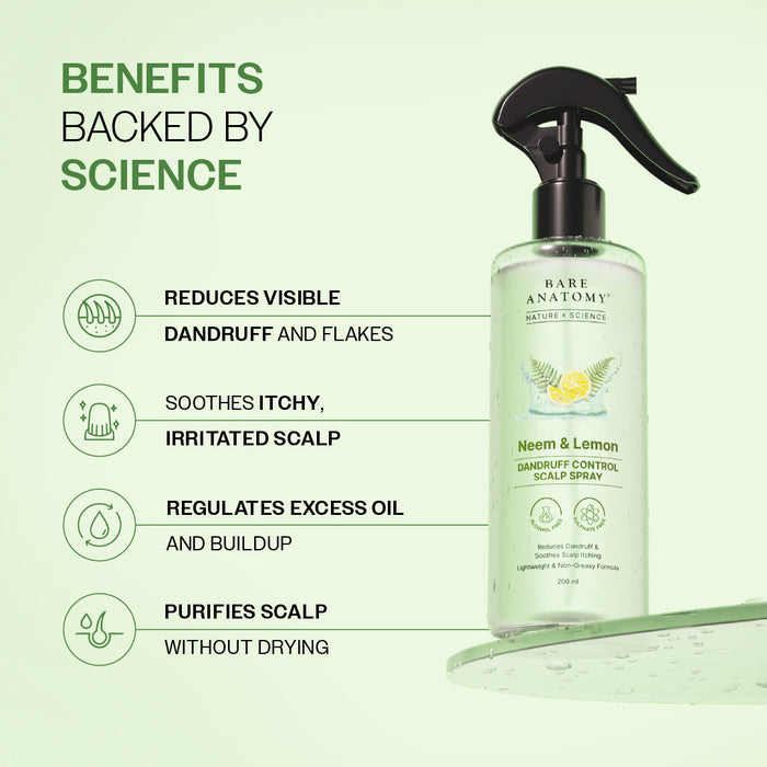 Neem & Lemon Dandruff Control Scalp Spray With Tea Tree and ACB Fruit Extracts - 200 ml | Pack of 2