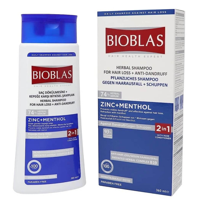[New Arrival] BIOBLAS Herbal Shampoo For Hair Loss + Anti-Dandruff | Against Dandruff | ZINC+MENTHOL (360ML)