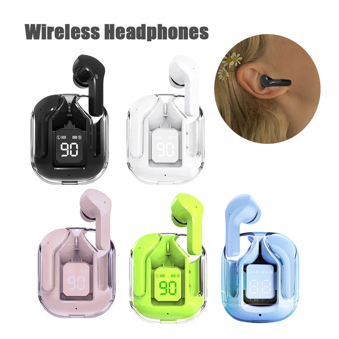 New Mini Transparent Wireless Bluetooth Headset Digital Display ENC Noise Reduction True Wireless Sports Music cjdropshipping