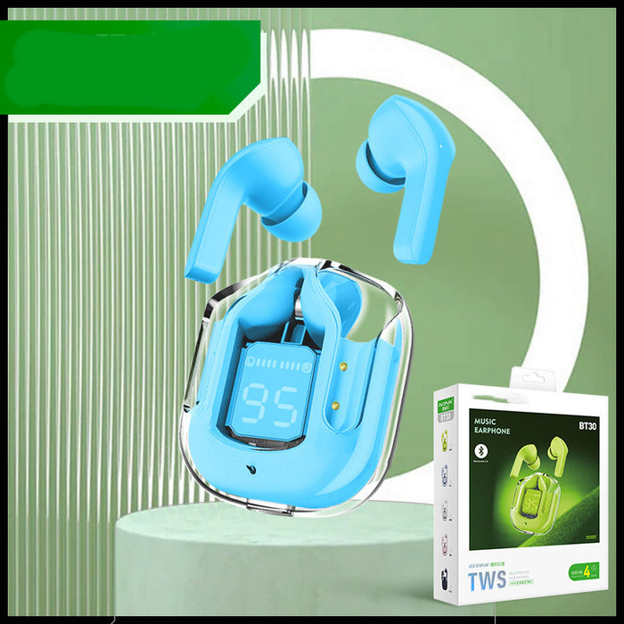 New Mini Transparent Wireless Bluetooth Headset Digital Display ENC Noise Reduction True Wireless Sports Music cjdropshipping