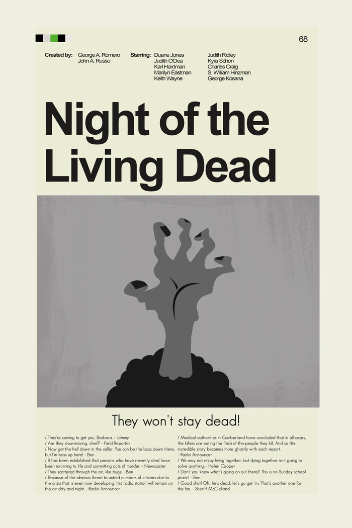 Night of the Living Dead Inspired Mid-Century Modern Print | 12"x18" or 18"x24" Print only