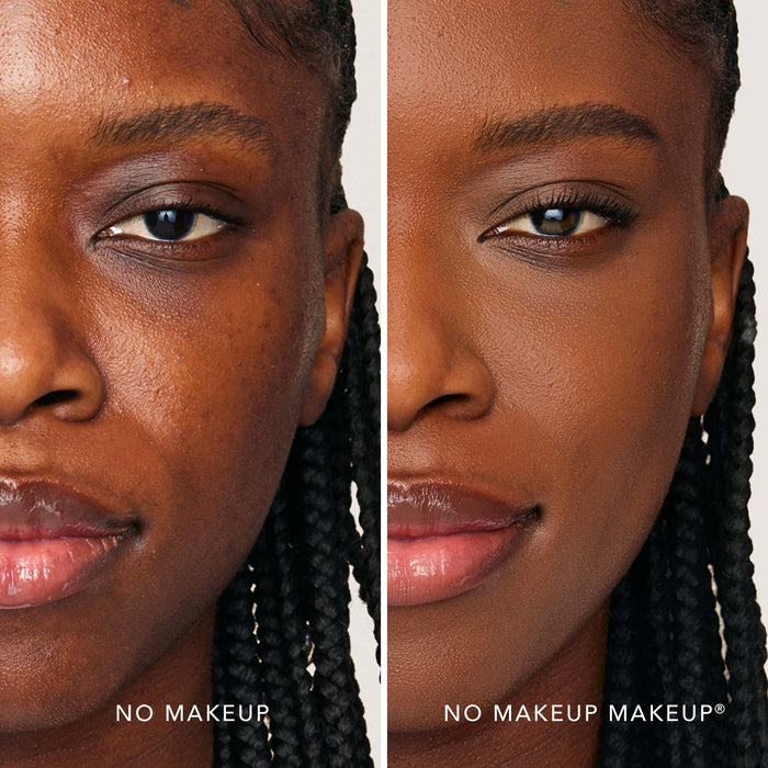 An image of a woman wearing FlexShade Foundation by No Makeup Makeup in Dark