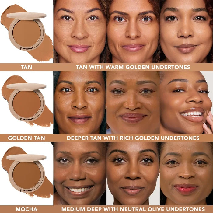 Shade chart of No Makeup Makeup Foundation Shades with Model examples - Tan