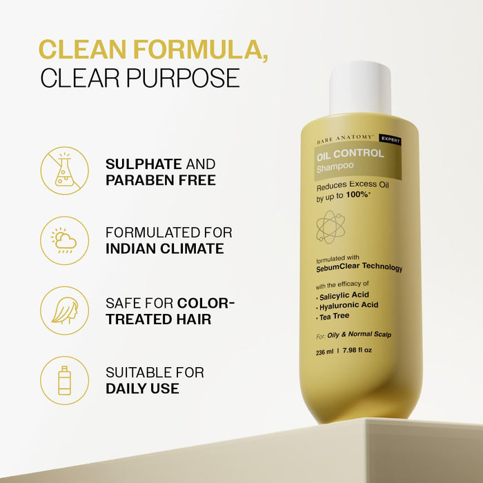 Oil Control Shampoo With Salicylic Acid, Hyaluronic Acid & Tea Tree - 236 ml | Pack of 2