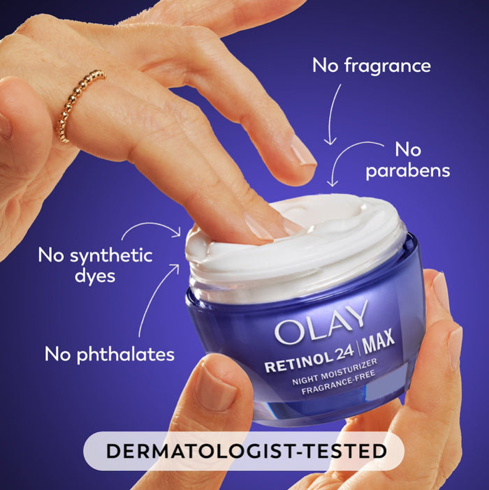 Olay Retinol Max Night Moisturizing Cream - Fragrance Free كريم أولاي ريتينول ماكس الليلي المرطب – بدون عطر
