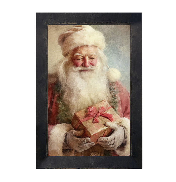 Old world Santa holding present