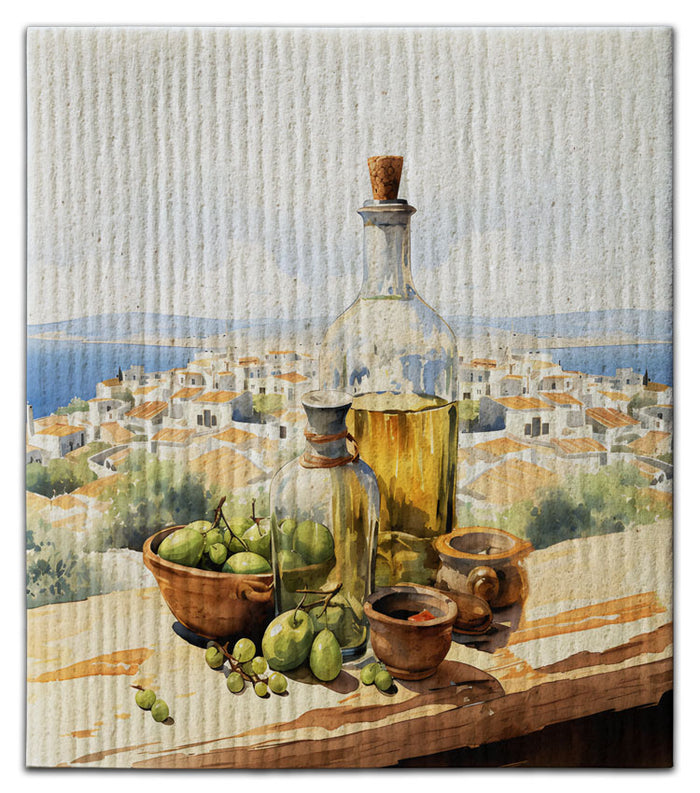 Olive Oil Clear Bottle Swedish Dishcloth