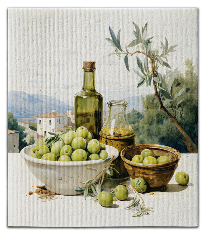 Olive Oil Green Bottle Swedish Dishcloth - CJ Bella Co.