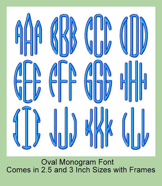 Oval 3 Letter Monogram Font -comes in 2.5 and 3 inch Sizes with 3 frames