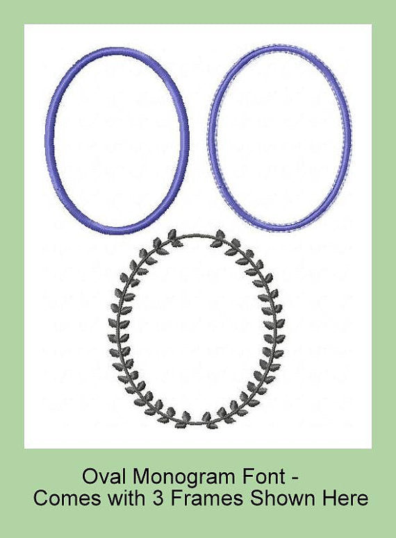 Oval 3 Letter Monogram Font -comes in 2.5 and 3 inch Sizes with 3 frames