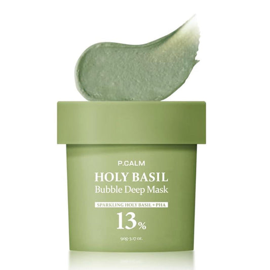 P CALM  Holy Basil Bubble Deep Mask 13% Sparkling Holy Basil + PHA قناع الفقاعات للتنظيف العميق من بي كالم