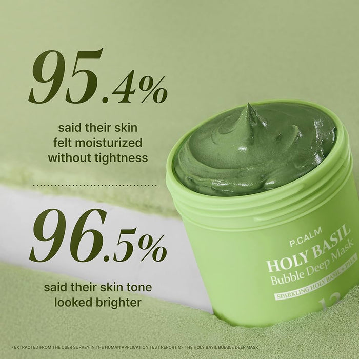 P CALM  Holy Basil Bubble Deep Mask 13% Sparkling Holy Basil + PHA قناع الفقاعات للتنظيف العميق من بي كالم