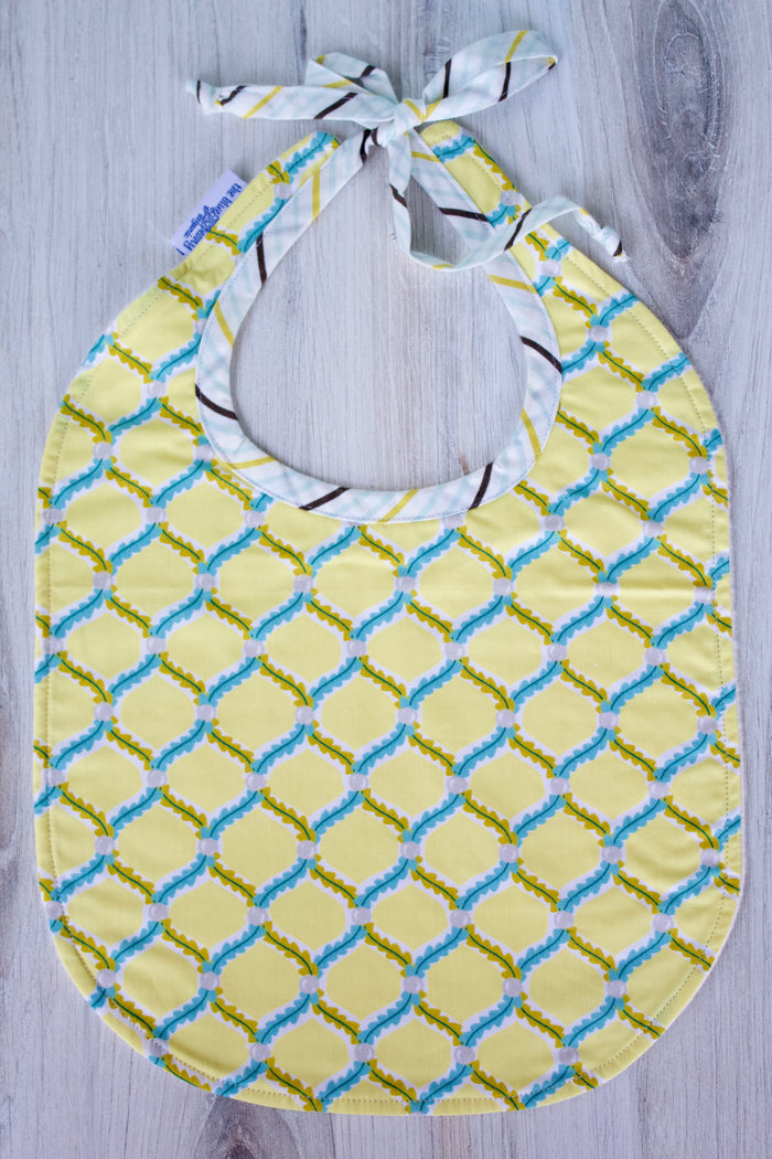 Pearl Bib-The Blue Peony-Category_Bib,Color_Aqua,Color_Yellow,Department_Organic Baby,Material_Organic Cotton,Theme_Water Life